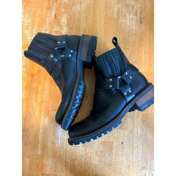 Engineer Harness Boots Mens 9.5 Black Leather Motorcycle Biker Lug Sole Moto